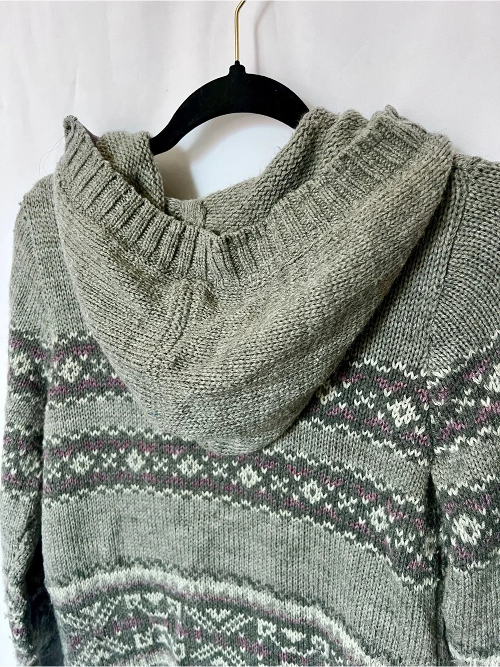 Sonoma Gray Hooded Fair Isle Button Cardigan - Picture 4 of 5